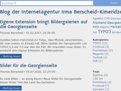 Referenz Thomas Berscheid - Relaunch Bootstrap Webseite Agentur IBK TYPO3 7.6 Extension Extbase Fluid Slider jQuery CSS TypoScript responsiv Datenbanken Blog Suchfunktion Formular