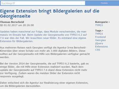 Referenz Thomas Berscheid - Relaunch Bootstrap Webseite Agentur IBK TYPO3 7.6 Extension Extbase Fluid Slider jQuery CSS TypoScript responsiv Datenbanken Blog Suchfunktion Formular