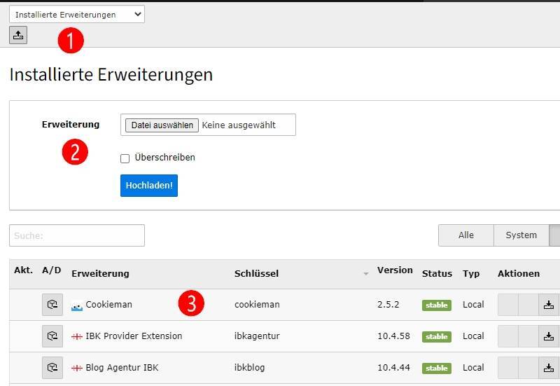 Installation einer Extension als ZIP-Datei im TYPO3 Backend ✔ Erweiterung installieren ✔ Admin Tools ✔ Wartung ✔ Datenbank ✔ Sprachpakete