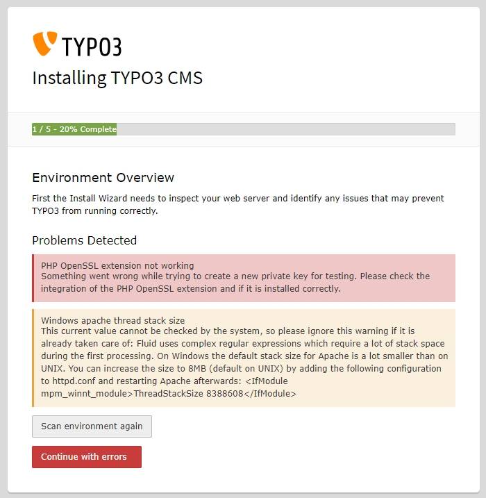 TYPO3 Installation: 5 Schritte zum Setup des Systems - Download Sourcen, Setup Datenbank, Auswahl Datenbank bei Installation TYPO3, Projekt und Admin einrichten