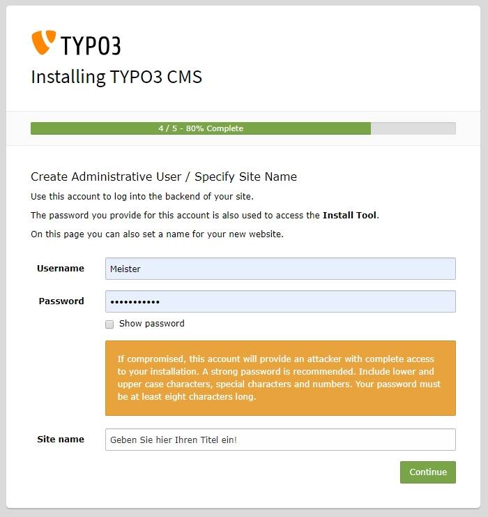 TYPO3 Installation: 5 Schritte zum Setup des Systems - Download Sourcen, Setup Datenbank, Auswahl Datenbank bei Installation TYPO3, Projekt und Admin einrichten