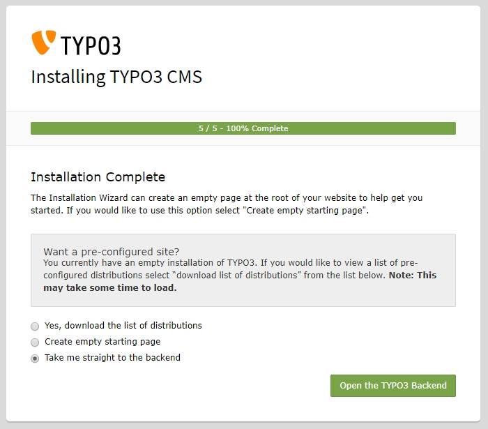 TYPO3 Installation: 5 Schritte zum Setup des Systems - Download Sourcen, Setup Datenbank, Auswahl Datenbank bei Installation TYPO3, Projekt und Admin einrichten