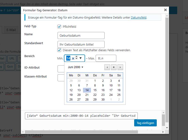 Datum Feld eingeben ✔ Wordpress Plugin für Formulare ✔ Contact Form 7 ✔ Kontaktformulare für Ihre Webseite