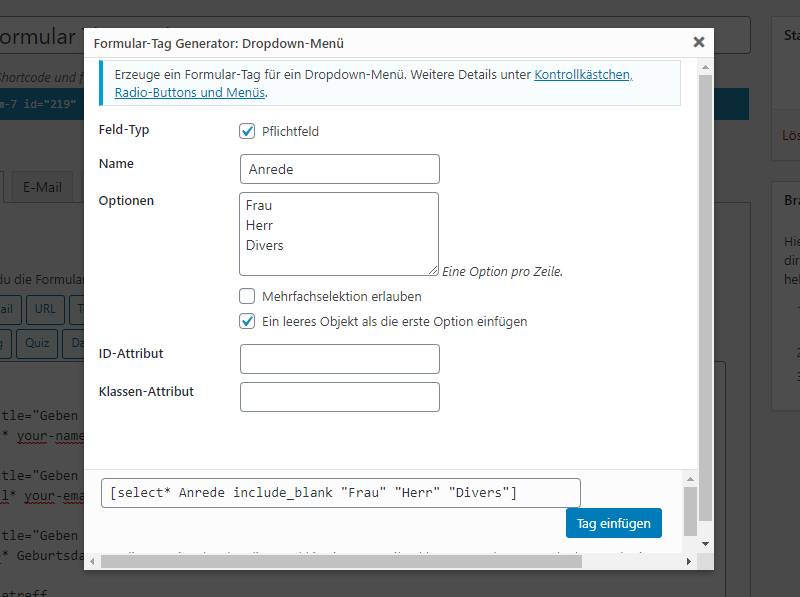 Dropdown Menu (Select) ✔ Wordpress Plugin für Formulare ✔ Contact Form 7 ✔ Kontaktformulare für Ihre Webseite